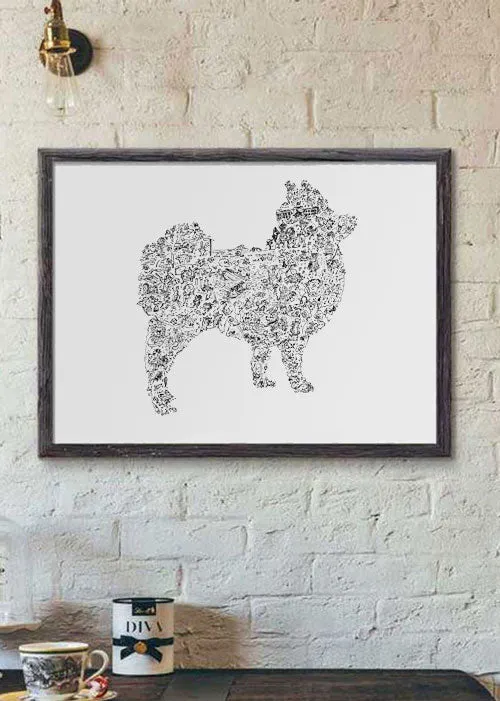 DrawInside Spitz Pomeranian affiche A4 papier mat
